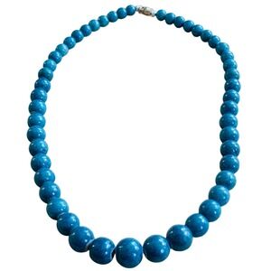 VTG Blue Sponge Coral Necklace BOHO Graduated‎ Genuine Real Round Beads 40g 18"